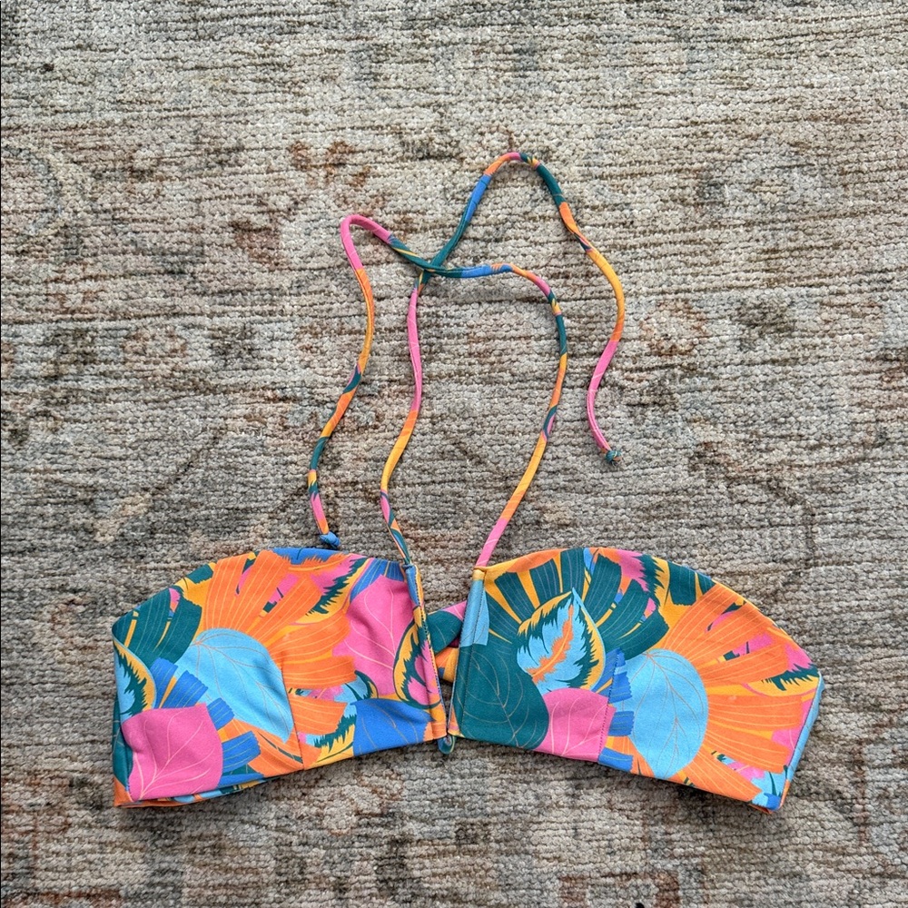 Skatie Tropical Floral Bandeau Bikini Top in Orange, Pink, Blue, Green